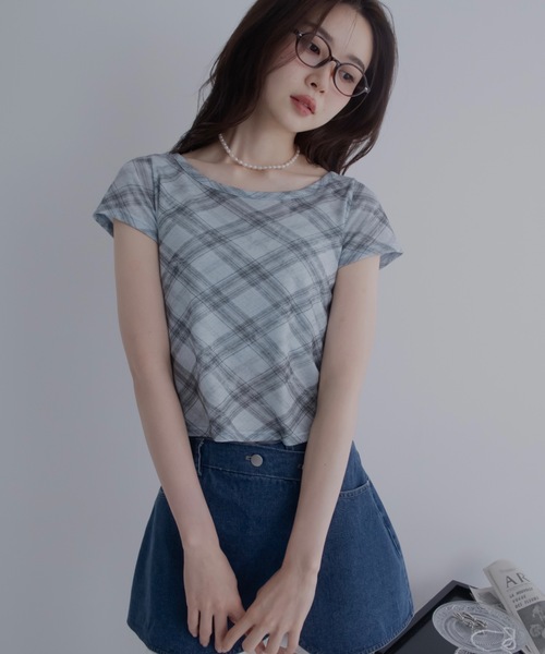 JUMELLE(ジュメロ)の「バイアスチェックTシャツ(Tシャツ/カットソー・レディース・ベージュ/ブルー・FREE)」の14枚目の写真