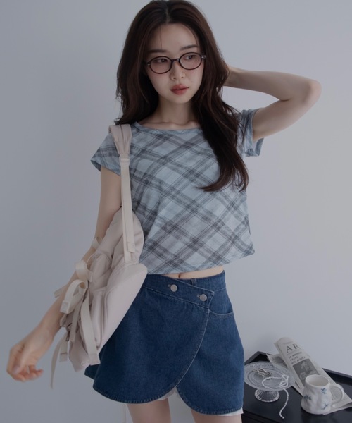 JUMELLE(ジュメロ)の「バイアスチェックTシャツ(Tシャツ/カットソー・レディース・ベージュ/ブルー・FREE)」の15枚目の写真