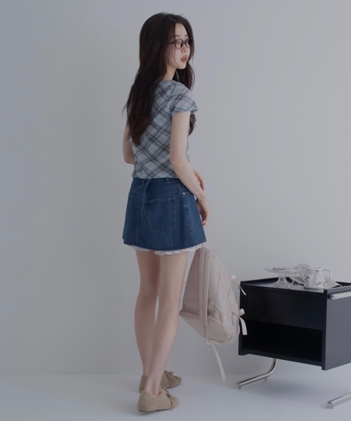JUMELLE(ジュメロ)の「バイアスチェックTシャツ(Tシャツ/カットソー・レディース・ベージュ/ブルー・FREE)」の16枚目の写真