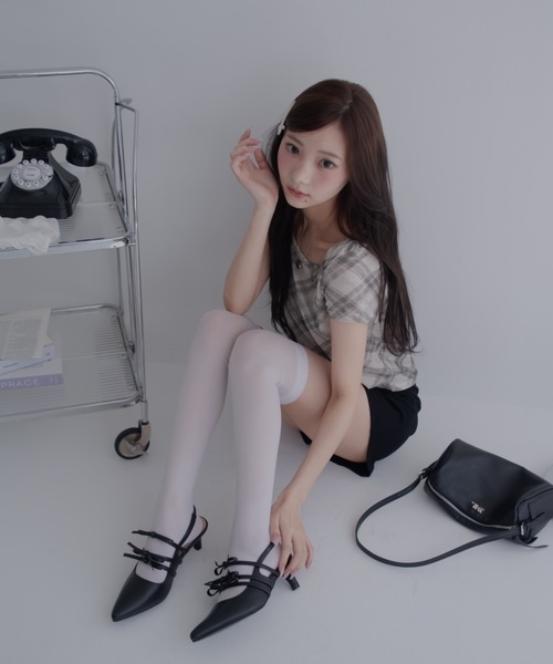 JUMELLE(ジュメロ)の「バイアスチェックTシャツ(Tシャツ/カットソー・レディース・ベージュ/ブルー・FREE)」の4枚目の写真