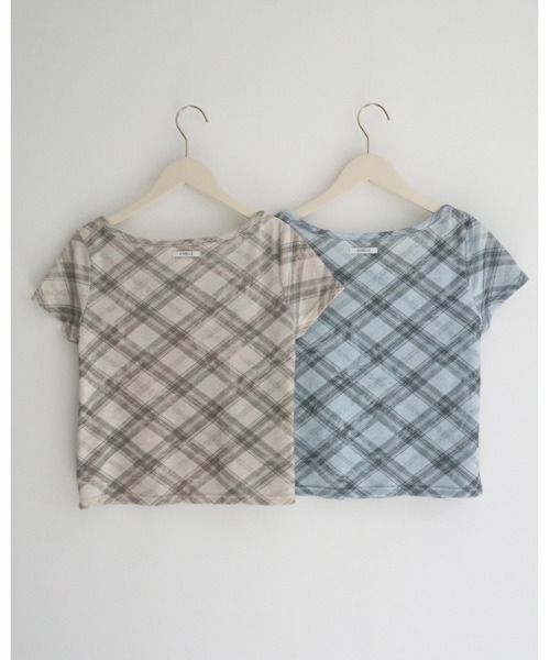 JUMELLE(ジュメロ)の「バイアスチェックTシャツ(Tシャツ/カットソー・レディース・ベージュ/ブルー・FREE)」の9枚目の写真