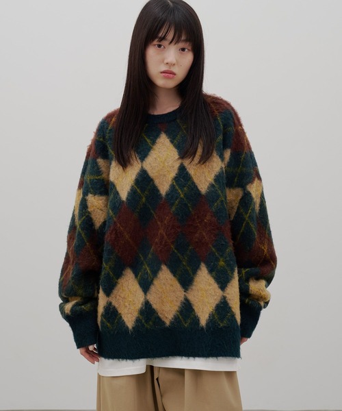 LOWRYS FARM(ローリーズファーム)の「【LFM(U)】アーガイルニットクルーネック 1089093(ニット/セーター・メンズ・グリーン/ネイビー・LARGE/MEDIUM)」の1枚目の写真
