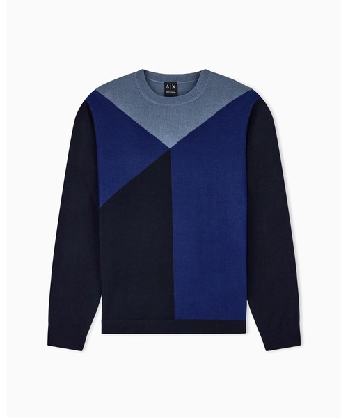 ARMANI EXCHANGE(アルマーニエクスチェンジ)の「【A|X アルマーニ エクスチェンジ】<ZOZO限定>ジオメトリック カラーブロック ニットプルオーバー(ニット/セーター・メンズ・ダークネイビー・X-SMALL/X-LARGE/SMALL/MEDIUM/LARGE)」の1枚目の写真
