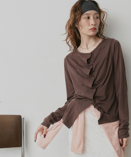 ad thie(アドティエ)の「フロントギャザー フリル トップス(カーディガン/ボレロ・レディース・チャコール/ブラウン/ブラック・FREE)」の21枚目の写真