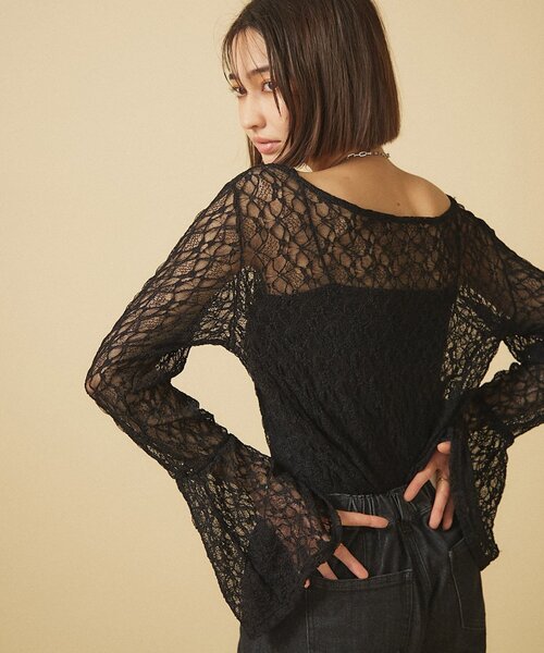 Remind me and forever(リマインドミーアンドフォーエバー)の「レース袖フレアートップス(Tシャツ/カットソー・レディース・ブラック/アイボリー・FREE)」の2枚目の写真