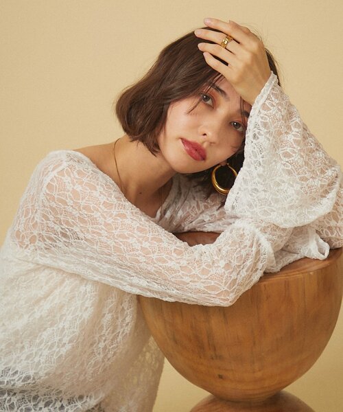 Remind me and forever(リマインドミーアンドフォーエバー)の「レース袖フレアートップス(Tシャツ/カットソー・レディース・ブラック/アイボリー・FREE)」の9枚目の写真
