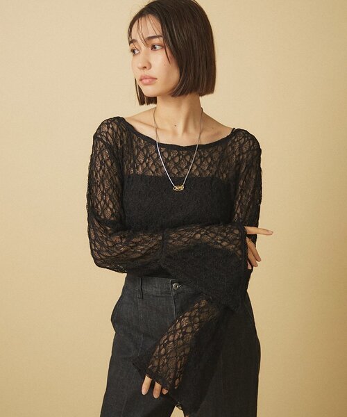 Remind me and forever(リマインドミーアンドフォーエバー)の「レース袖フレアートップス(Tシャツ/カットソー・レディース・ブラック/アイボリー・FREE)」の11枚目の写真
