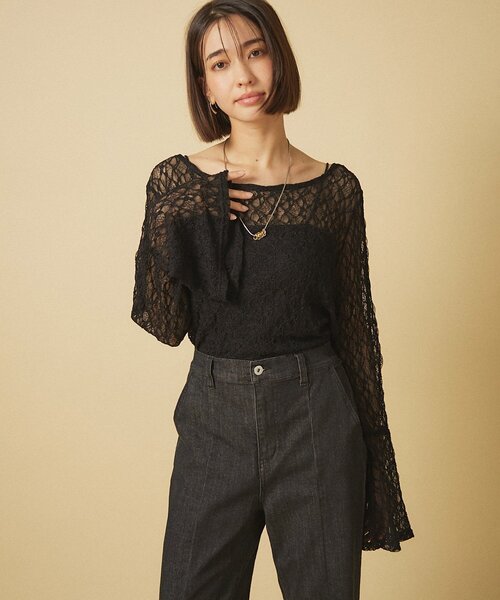 Remind me and forever(リマインドミーアンドフォーエバー)の「レース袖フレアートップス(Tシャツ/カットソー・レディース・ブラック/アイボリー・FREE)」の13枚目の写真