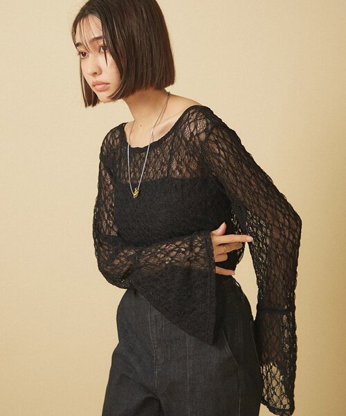 Remind me and forever(リマインドミーアンドフォーエバー)の「レース袖フレアートップス(Tシャツ/カットソー・レディース・ブラック/アイボリー・FREE)」の15枚目の写真