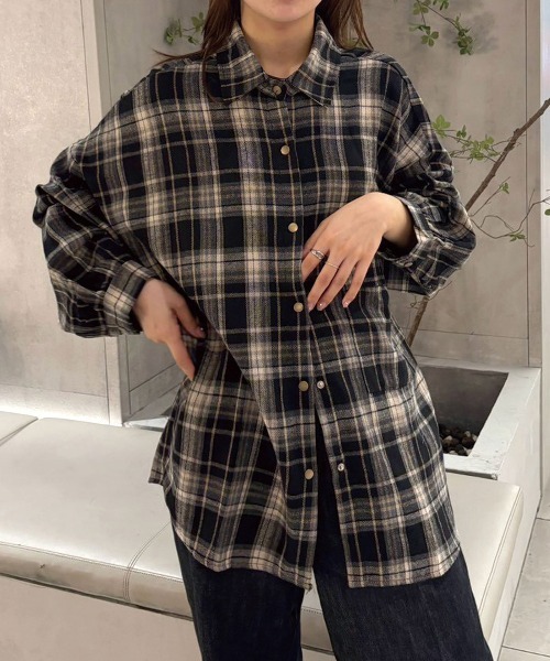 CORNERS（コーナーズ）の「ボリュームスリーブチェックシャツ（シャツ/ブラウス・レディース・ブラック/グリーン/ブラウン・M）」の5枚目の写真