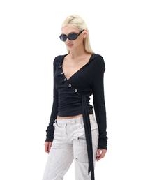 Layered Wrap Hood Top [Black]