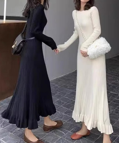 Alvia(アルビア)の「フリル裾リブニットマーメイドワンピース(ワンピース・レディース・アイボリー/ラベンダー/ブラック・M)」の10枚目の写真