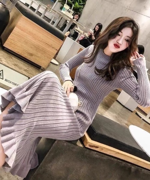 Alvia(アルビア)の「フリル裾リブニットマーメイドワンピース(ワンピース・レディース・アイボリー/ラベンダー/ブラック・M)」の16枚目の写真