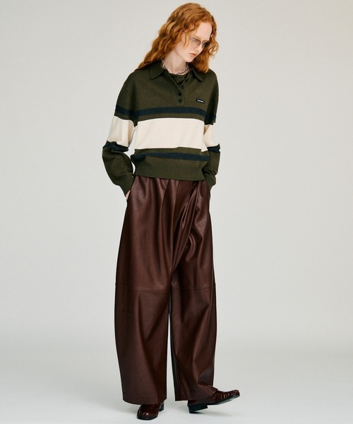 PRANK PROJECT(プランクプロジェクト)の「【2026Winter Pre-Order】ワイドボーダーニットポロ / Wide Border Knit Polo(ニット/セーター・レディース・ベージュ/カーキ・FREE)」の4枚目の写真