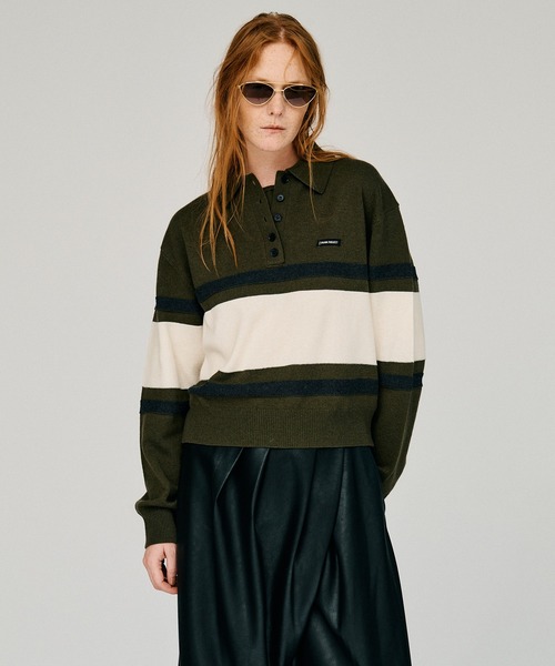PRANK PROJECT(プランクプロジェクト)の「【2026Winter Pre-Order】ワイドボーダーニットポロ / Wide Border Knit Polo(ニット/セーター・レディース・ベージュ/カーキ・FREE)」の9枚目の写真