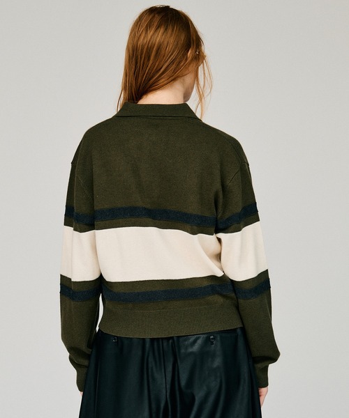 PRANK PROJECT(プランクプロジェクト)の「【2026Winter Pre-Order】ワイドボーダーニットポロ / Wide Border Knit Polo(ニット/セーター・レディース・ベージュ/カーキ・FREE)」の11枚目の写真