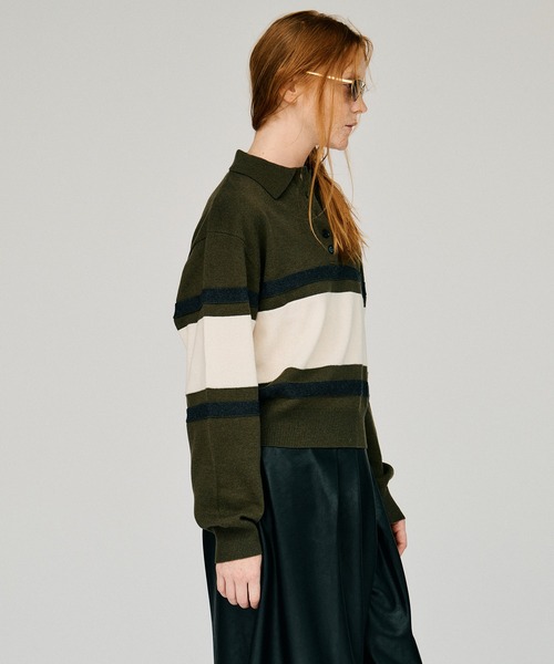 PRANK PROJECT(プランクプロジェクト)の「【2026Winter Pre-Order】ワイドボーダーニットポロ / Wide Border Knit Polo(ニット/セーター・レディース・ベージュ/カーキ・FREE)」の12枚目の写真