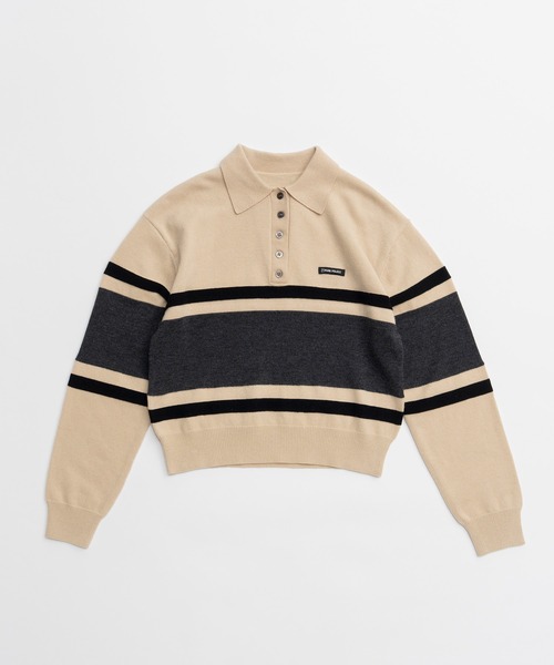 PRANK PROJECT(プランクプロジェクト)の「【2026Winter Pre-Order】ワイドボーダーニットポロ / Wide Border Knit Polo(ニット/セーター・レディース・ベージュ/カーキ・FREE)」の13枚目の写真