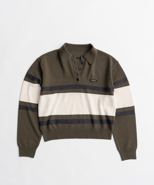 PRANK PROJECT(プランクプロジェクト)の「【2026Winter Pre-Order】ワイドボーダーニットポロ / Wide Border Knit Polo(ニット/セーター・レディース・ベージュ/カーキ・FREE)」の15枚目の写真