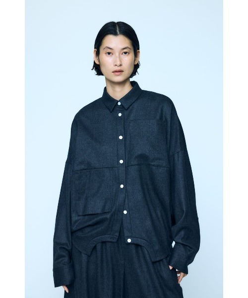 ENFOLD(エンフォルド)の「SYMMETRY CROPPED SHIRT(Tシャツ/カットソー・レディース・チャコールグレー/杢グレー/ブラック・38)」の1枚目の写真