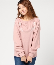 mysty woman | リブニットソー刺繍ボートネックプルオーバー(Tシャツ/カットソー)