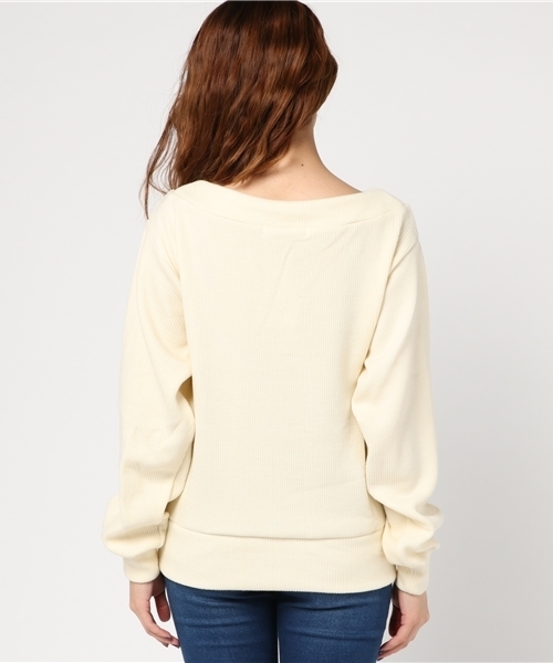 mysty woman（ミスティウーマン）の「リブニットソー刺繍ボートネックプルオーバー（Tシャツ/カットソー・レディース・ピンク/トップグレー/アイボリー/ブラック・FREE）」の7枚目の写真