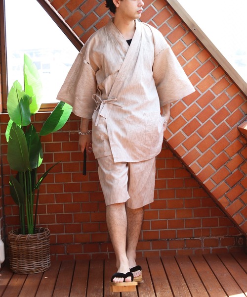 ８(eight)（エイト）の「しじら織り 甚平 上下セット コットン 涼しい（浴衣・メンズ・チャコールグレー/ネイビー/キナリ/グレー系その他2/ブルー/グレー系その他/ダークネイビー/ブラック×グレー/ブラック/ワイン・X-LARGE/LARGE/MEDIUM）」の20枚目の写真