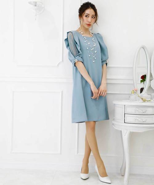 LUGG NAGG(ラグナグ)の「フリル レーススリーブ フレアードレス(ドレス・レディース・ベージュ/ネイビー/サックスブルー/ブラック/マスタード/グリーン/ボルドー/グレー・SMALL/LARGE/MEDIUM/X-LARGE)」の6枚目の写真