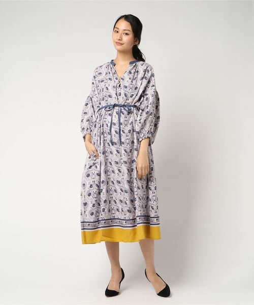 Pou Dou Dou プードゥドゥ の 更紗パネルボリュームスモックワンピース シャツワンピース Wear