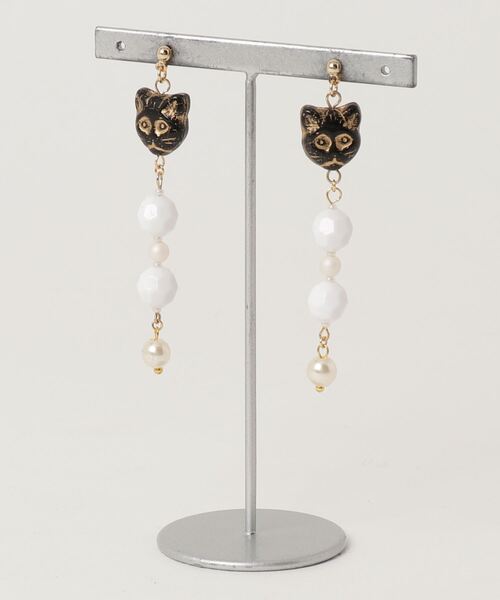 TONE SELECT GOODS（トーンセレクトグッズ）の「【tschuss(チュース)】ねこ ピアス（ピアス（両耳用）・レディース・ホワイト/ブラック/クリア/ホワイト系その他/グレー/ゴールド・FREE）」の3枚目の写真