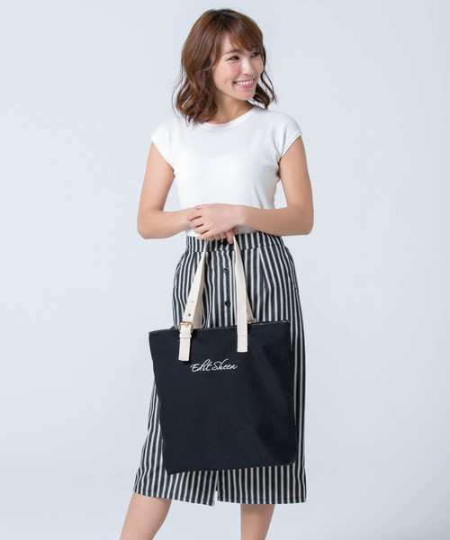 Edit Sheen（エディットシーン）の「縦型キャンバスロゴトートバッグ（トートバッグ・レディース・ブラック/ホワイト/アイボリー・FREE）」の5枚目の写真