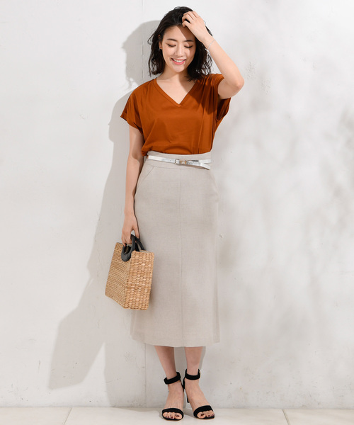 RIVE DROITE（リヴドロワ）の「麻調ナロースカート（スカート・レディース・チャコールグレー/ベージュ・36/38/34）」の8枚目の写真