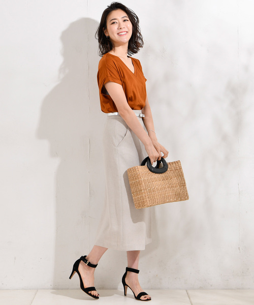 RIVE DROITE（リヴドロワ）の「麻調ナロースカート（スカート・レディース・チャコールグレー/ベージュ・36/38/34）」の13枚目の写真