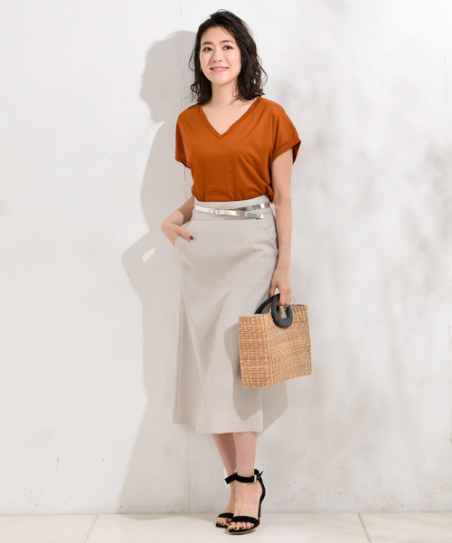 RIVE DROITE（リヴドロワ）の「麻調ナロースカート（スカート・レディース・チャコールグレー/ベージュ・36/38/34）」の14枚目の写真