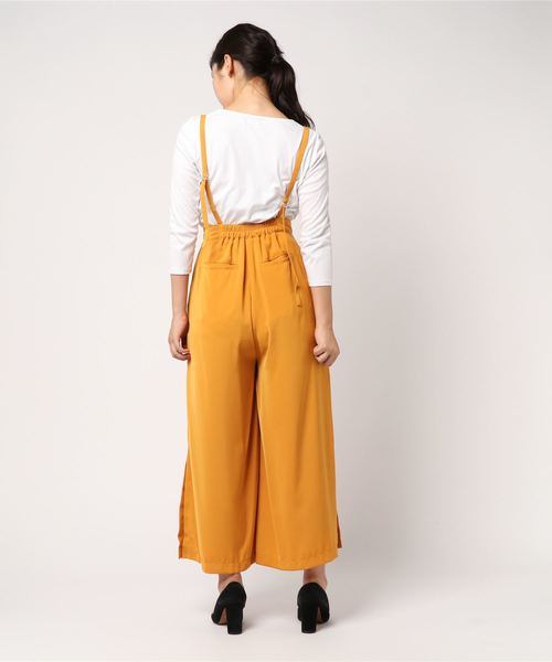 サスペンダーサイドスリットパンツ サスペンダー付きツイルワイドパンツ（フルレングスパンツ