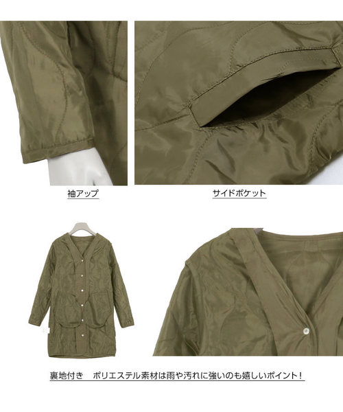 KOBE LETTUCE（コウベレタス）の「薄中綿入りキルティングロングノーカラーブルゾン（ブルゾン・レディース・ブラック/ブラウン/カーキ・FREE）」の10枚目の写真