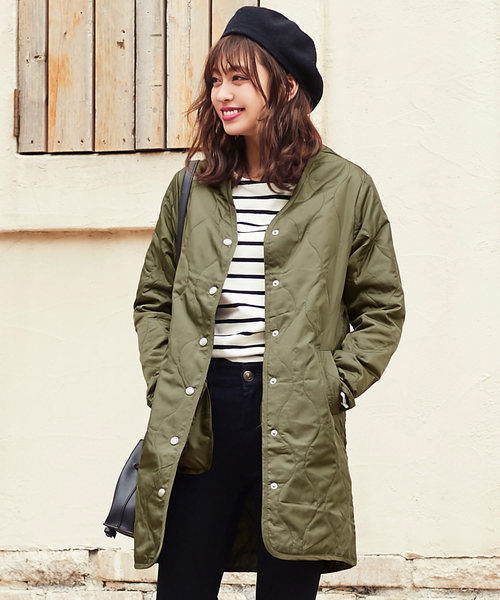 KOBE LETTUCE（コウベレタス）の「薄中綿入りキルティングロングノーカラーブルゾン（ブルゾン・レディース・ブラック/ブラウン/カーキ・FREE）」の9枚目の写真