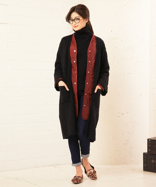 KOBE LETTUCE（コウベレタス）の「薄中綿入りキルティングロングノーカラーブルゾン（ブルゾン・レディース・ブラック/ブラウン/カーキ・FREE）」の7枚目の写真