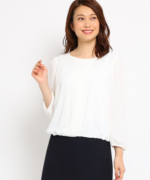 Sunauna(スーナウーナ)の「【洗える】フロントタックプルオーバー(シャツ/ブラウス・レディース・ライトグレー/オフホワイト・40/38/34)」の1枚目の写真