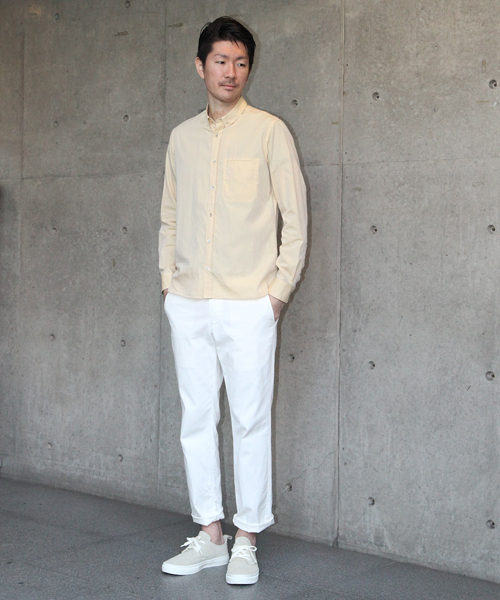 PAPER CHEST（ペーパーチェスト）の「PAPER CHEST MENS / ハケ目B.D.シャツ（シャツ/ブラウス・メンズ・イエロー/ブルー/カーキ・3/4）」の3枚目の写真