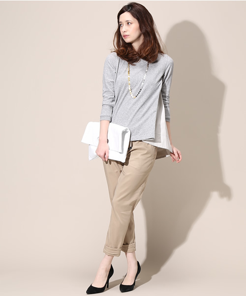 martinique（マルティニーク）の「【Marisol 6月号掲載】martinique/ストレッチウエストドローパンツ（チノパンツ・レディース・ベージュ/ブラック・1/2）」の7枚目の写真