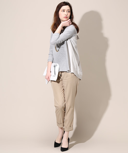 martinique（マルティニーク）の「【Marisol 6月号掲載】martinique/ストレッチウエストドローパンツ（チノパンツ・レディース・ベージュ/ブラック・1/2）」の8枚目の写真