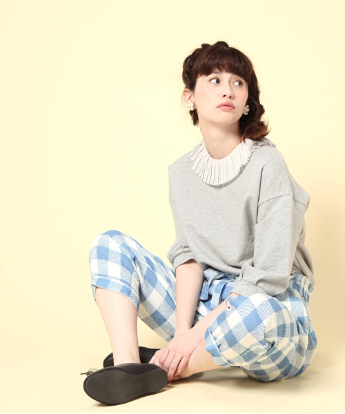 Dot＆Stripes CHILD WOMAN（ドットアンドストライプス　チャイルドウーマン）の「ビッグギンガムプリント　タックパンツ（その他パンツ・レディース・ブルー/ブラック・FREE）」の5枚目の写真