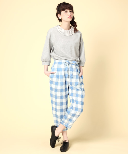 Dot＆Stripes CHILD WOMAN（ドットアンドストライプス　チャイルドウーマン）の「ビッグギンガムプリント　タックパンツ（その他パンツ・レディース・ブルー/ブラック・FREE）」の6枚目の写真