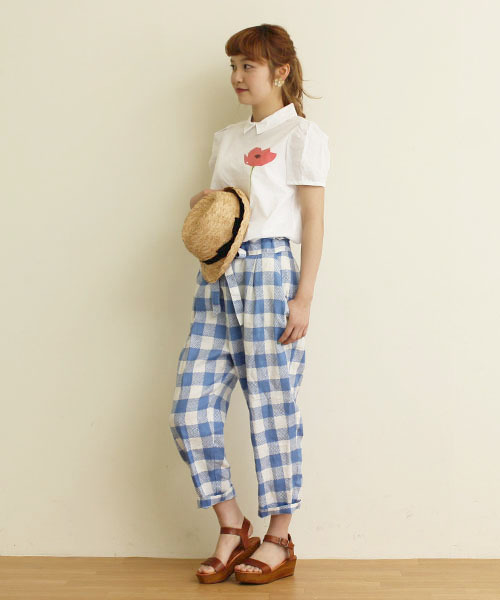 Dot＆Stripes CHILD WOMAN（ドットアンドストライプス　チャイルドウーマン）の「ビッグギンガムプリント　タックパンツ（その他パンツ・レディース・ブルー/ブラック・FREE）」の17枚目の写真