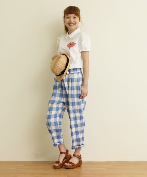 Dot＆Stripes CHILD WOMAN（ドットアンドストライプス　チャイルドウーマン）の「ビッグギンガムプリント　タックパンツ（その他パンツ・レディース・ブルー/ブラック・FREE）」の15枚目の写真