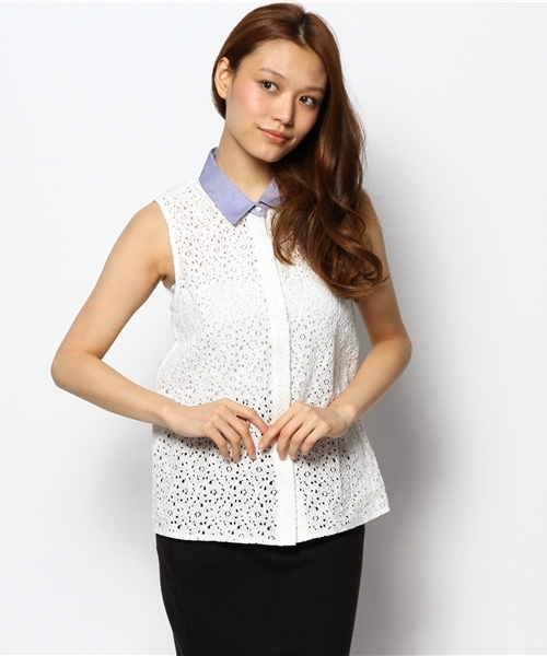 Ray BEAMS(レイビームス)の「○Ray BEAMS / レースフロントノースリーブシャツ(シャツ/ブラウス・レディース・オフホワイト/ネイビー・ONE SIZE)」の11枚目の写真