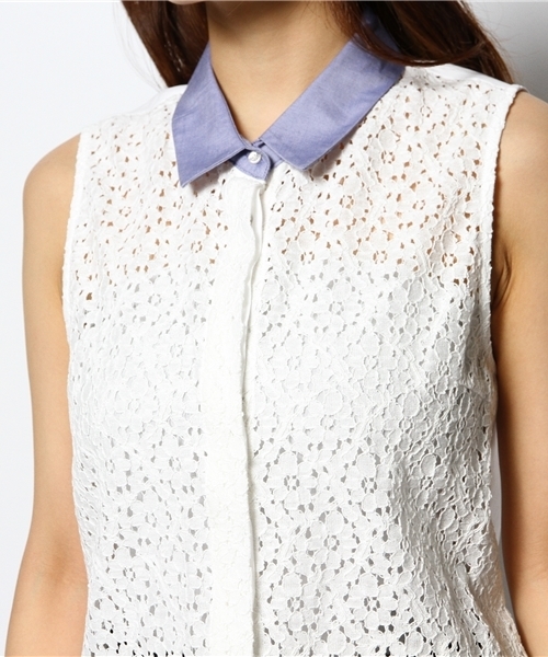 Ray BEAMS(レイビームス)の「○Ray BEAMS / レースフロントノースリーブシャツ(シャツ/ブラウス・レディース・オフホワイト/ネイビー・ONE SIZE)」の6枚目の写真