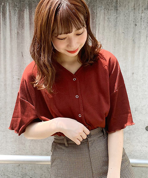 apres jour（アプレジュール）の「スナップボタンワッフルTシャツ【ZOZOTOWN限定アイテム】（Tシャツ/カットソー・レディース・モカ/ラベンダー/オレンジ系その他・フリー）」の3枚目の写真