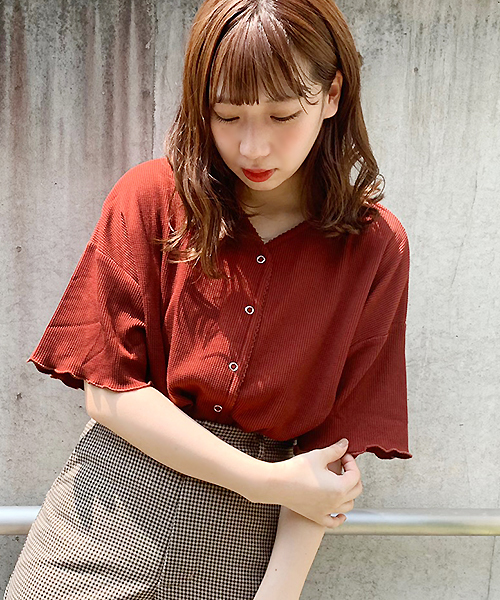 apres jour（アプレジュール）の「スナップボタンワッフルTシャツ【ZOZOTOWN限定アイテム】（Tシャツ/カットソー・レディース・モカ/ラベンダー/オレンジ系その他・フリー）」の6枚目の写真